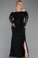 Robe De Soirée Grande Taille Longue Dantelle Noir ABU6305
