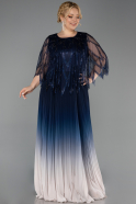 Robe De Soirée Grande Taille Mousseline Longue Bleu Marine ABU4633