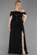 Robe de Soirée Grande Taille Longue Mousseline Noir ABU6274