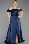 Robe De Soirée Grande Taille Longue Satin Bleu Marine ABU6307
