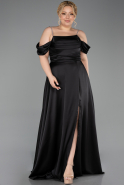 Robe De Soirée Grande Taille Longue Satin Noir ABU6307