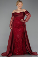 Robe De Soirée Grande Taille Perlé Longue Rouge Bordeaux ABU6093