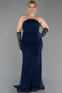 Robe de Soirée Grande Taille Longue Dantelle Bleu Marine ABU6280