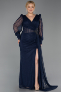 Robe De Soirée Grande Taille Longue Dantelle Bleu Marine ABU6283