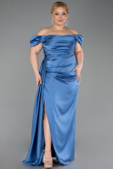 Robe de Soirée Grande Taille Longue Satin Indigo ABU1626