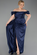Robe De Soirée Grande Taille Satin Longue Bleu Marine ABU1626