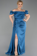 Robe De Soirée Grande Taille Satin Longue Vert Pétrole ABU1626