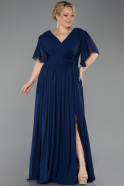 Robe De Soirée Grande Taille Longue Mousseline Bleu Marine ABU6309