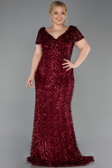 Robe De Soirée Grande Taille Longue Squameuse Rouge Bordeaux ABU6282