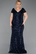 Robe De Soirée Grande Taille Longue Squameuse Bleu Marine ABU6282