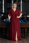 Robe De Soirée Grande Taille Longue Mousseline Rouge Bordeaux ABU6309