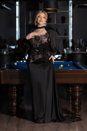 Robe Grande Taille Longue Satin Noir ABU6304