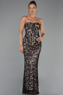 Robe de Soirée Longue Dantelle Noir ABU6303