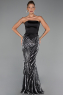 Robe Queue de Poisson Longue Perlé Noir ABU6315