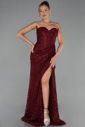 Robe de Soirée Longue Dantelle Rouge Bordeaux ABU5642