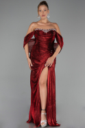 Robe de Soirée Longue Mousseline Rouge Bordeaux ABU6306