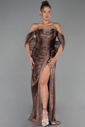 Robe de Soirée Longue Mousseline Brun ABU6306