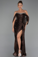 Robe de Soirée Longue Mousseline Brun foncé ABU6306
