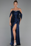 Robe de Soirée Longue Mousseline Bleu Marine ABU6306