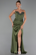 Robe de Soirée Longue Satin Kaki ABU6320