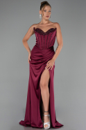 Robe de Soirée Longue Satin Prune ABU6320