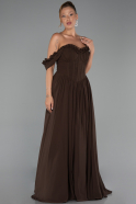Robe de Soirée Longue Mousseline Brun ABU6325