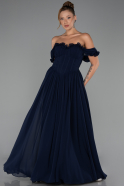 Robe de Soirée Longue Mousseline Bleu Marine ABU6325