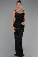 Robe de Soirée Longue Squameuse Noir ABU6308
