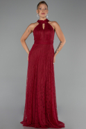 Robe de Soirée Longue Dantelle Rouge Bordeaux ABU6313