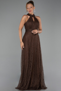 Robe de Soirée Longue Dantelle Brun ABU6313