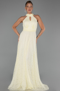 Robe de Soirée Longue Dantelle Jaune ABU6313