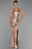 Robe de Soirée Longue Satin Cappuccino ABU2800