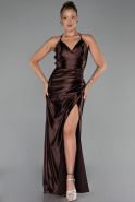 Robe de Soirée Longue Satin Brun ABU2800
