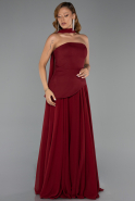 Robe De Soirée Mousseline Longue Rouge Bordeaux ABU6042