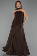 Robe De Soirée Mousseline Longue Brun ABU6042