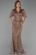 Robe de Soirée Grande Taille Longue Perlé Cuivre ABU6334