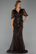 Robe de Soirée Grande Taille Longue Perlé Brun ABU6334