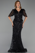 Robe de Soirée Grande Taille Longue Perlé Noir ABU6334