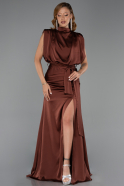 Robe De Soirée Satin Longue Brun Clair ABU2133