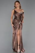 Robe de Soirée Longue Mousseline Brun ABU6336