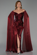 Robe de Soirée Longue Mousseline Rouge Bordeaux ABU6337