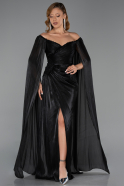 Robe de Soirée Longue Mousseline Noir ABU6337