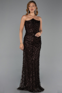 Robe de Soirée Grande Taille Longue Squameuse Brun ABU6328