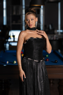 Robe de Soirée Longue Mousseline Noir ABU6322