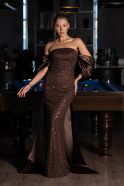 Robe De Soirée Perlé Longue Brun ABU5169