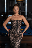 Robe de Soirée Longue Dantelle Noir ABU6303