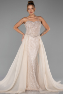 Robe de Soirée Longue Perlé Beige ABU5730