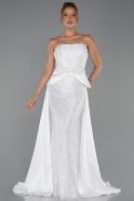 Robe de Soirée Longue Dantelle Blanc ABU5615