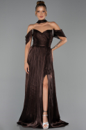 Robe de Soirée Longue Mousseline Brun ABU6342