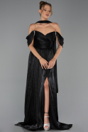 Robe de Soirée Longue Mousseline Noir ABU6342